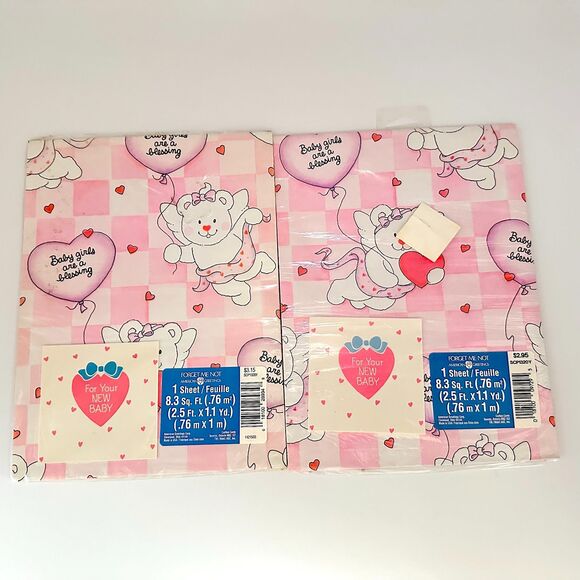 12 Vintage Forget Me Not Baby Shower Boy Girl Gift Wrap Sheets Sealed - Picture 6 of 9